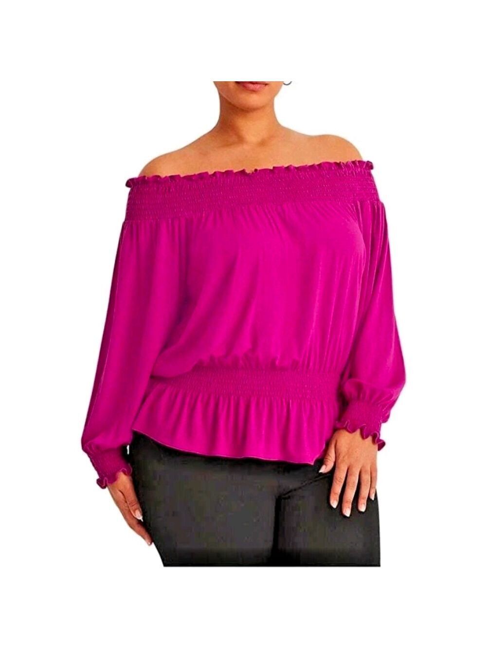 Lauren Ralph Lauren Magenta Off The Shoulder Smock Top Size Large